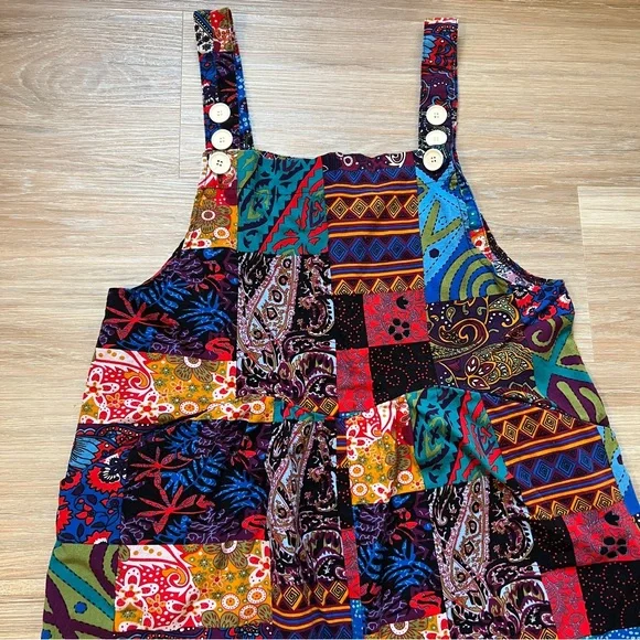 Colorful vintage patchwork overalls in size Medium boho hippie festival - Picture 3 of 8